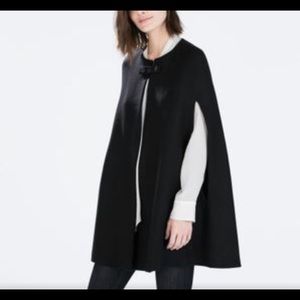 Zara women black wool cape jacket coat size medium with pockets